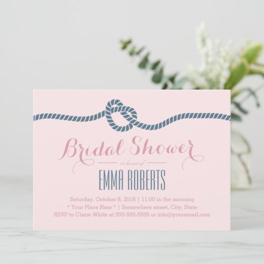 Nautical Wedding Blush & Dusty Blue Vrijgezellenfe Kaart (Staand voorkant)