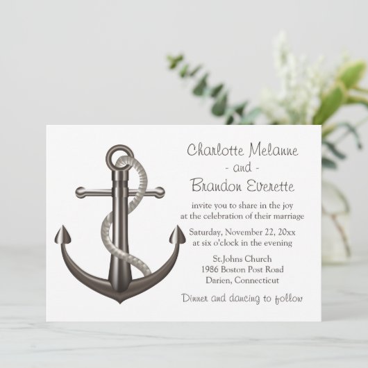 Nautical Wedding Brown Ship Anchor Beach Sailor Kaart (Staand voorkant)