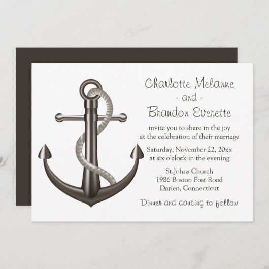 Nautical Wedding Brown Ship Anchor Beach Sailor Kaart (Voorkant / Achterkant)