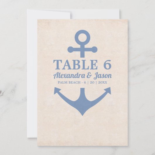 Nautical Wedding by the Zee Table Numbers Kaart (Achterkant)