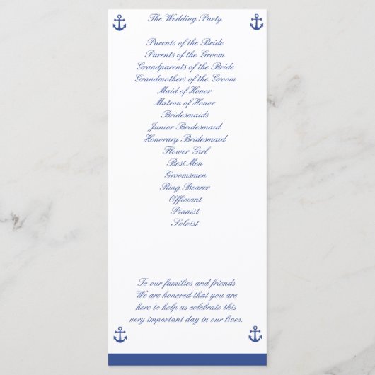 Nautical Wedding Ceremony Programs Rack Kaart (Achterkant)