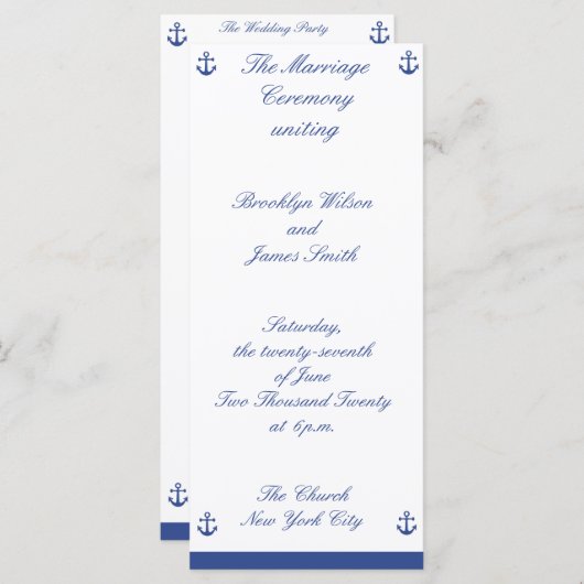 Nautical Wedding Ceremony Programs Rack Kaart (Voorkant / Achterkant)