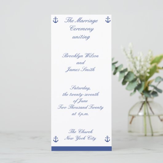 Nautical Wedding Ceremony Programs Rack Kaart (Staand voorkant)