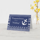 Nautical Wedding Congratulations, Stripes, Anchors Kaart (Gele Bloem)