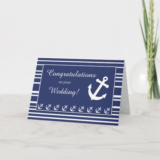 Nautical Wedding Congratulations, Stripes, Anchors Kaart (Voorkant)