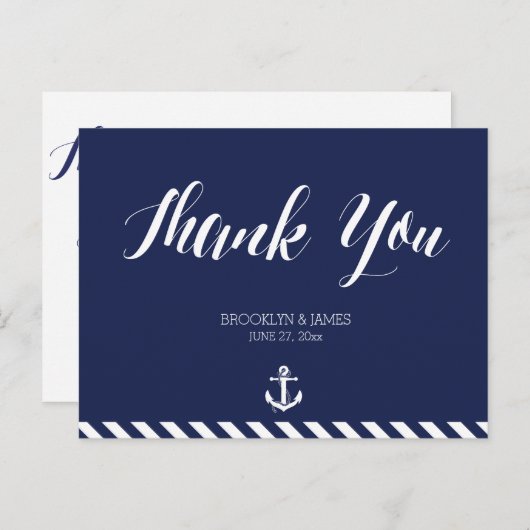 Nautical Wedding Dank je Briefkaarten met strepen (Voorkant / Achterkant)