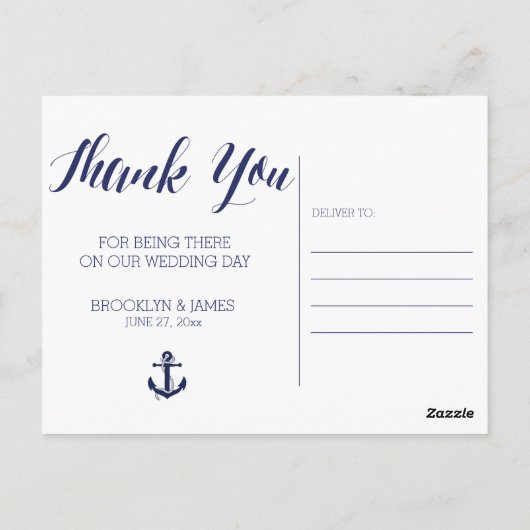 Nautical Wedding Dank je Briefkaarten met strepen (Achterkant)