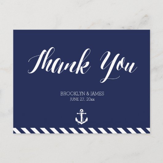 Nautical Wedding Dank je Briefkaarten met strepen (Voorkant)