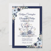 Nautical Wedding Elegant Floral Anchor Uitnodiging (Voorkant)