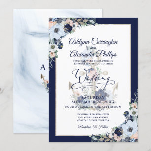 Nautical Wedding Elegant Floral Anchor Uitnodiging
