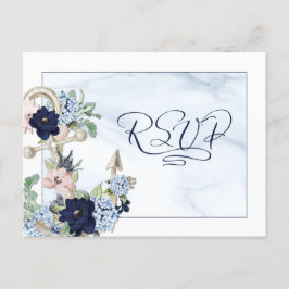 Nautical Wedding Floral Anchor Elegant RSVP Invita Uitnodiging Briefkaart