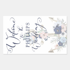 Nautical Wedding Floral Anchor Navy Blue WELCOME Rechthoekige Sticker