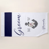 Nautical Wedding Floral Anchor Navy White Groom Strandlaken (Voorkant)