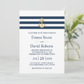 Nautical Wedding Gold Anchor Navy Stripes Kaart (Staand voorkant)