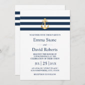 Nautical Wedding Gold Anchor Navy Stripes Kaart (Voorkant / Achterkant)