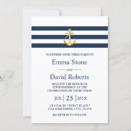 Nautical Wedding Gold Anchor Navy Stripes Kaart