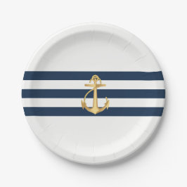 Nautical Wedding Gold Anchor Navy Stripes Papieren Bordje