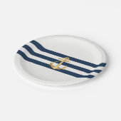 Nautical Wedding Gold Anchor Navy Stripes Papieren Bordje (Gekanteld)