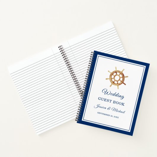 Nautical Wedding Guest Book op Navy Steering Wheel Notitieboek (Binnen)