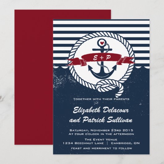 Nautical Wedding Invitation Kaart (Voorkant / Achterkant)
