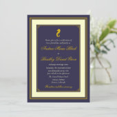 Nautical Wedding Invitation Navy and Gold Seahorse Kaart (Staand voorkant)