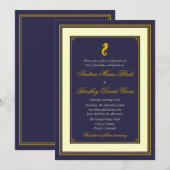 Nautical Wedding Invitation Navy and Gold Seahorse Kaart (Voorkant / Achterkant)