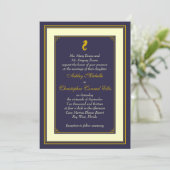 Nautical Wedding Invitation Navy Gold Seahorse Kaart (Staand voorkant)