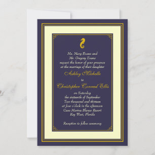 Nautical Wedding Invitation Navy Gold Seahorse Kaart
