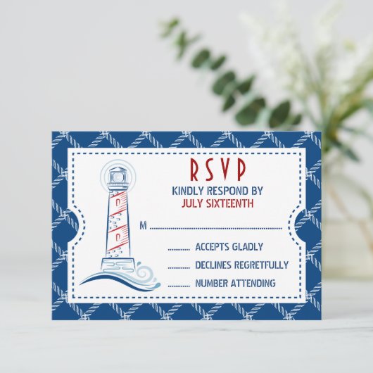 Nautical Wedding Invitation Ticket RSVP (Staand voorkant)