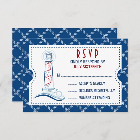 Nautical Wedding Invitation Ticket RSVP (Voorkant / Achterkant)