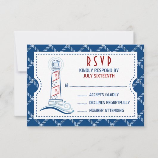 Nautical Wedding Invitation Ticket RSVP Kaartje (Voorkant)