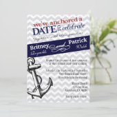 Nautical Wedding Invitations Navy Blue Anchor Kaart (Staand voorkant)