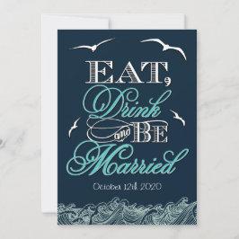 Nautical Wedding Invitations Navy Blue & Aqua Naut Kaart
