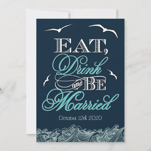 Nautical Wedding Invitations Navy Blue & Aqua Naut Kaart (Voorkant)
