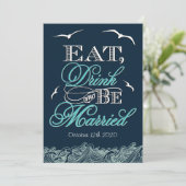 Nautical Wedding Invitations Navy Blue & Aqua Naut Kaart (Staand voorkant)