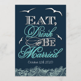 Nautical Wedding Invitations Navy Blue & Aqua Naut Kaart