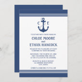 Nautical Wedding Invitations Navy Blue Kaart (Voorkant / Achterkant)