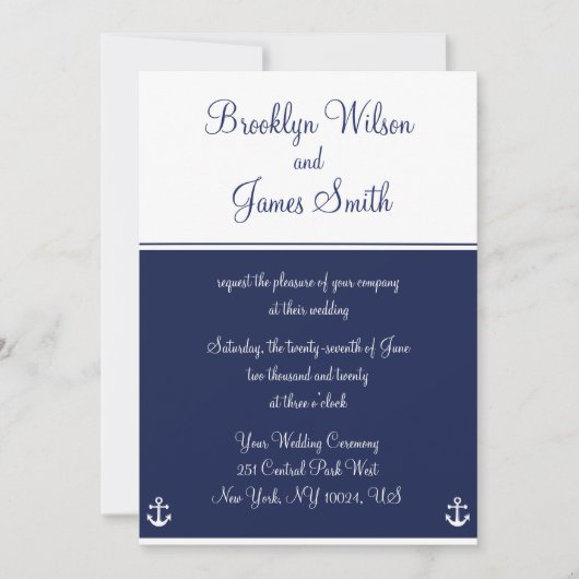 Nautical Wedding Invitations Navy Blue Kaart (Voorkant)