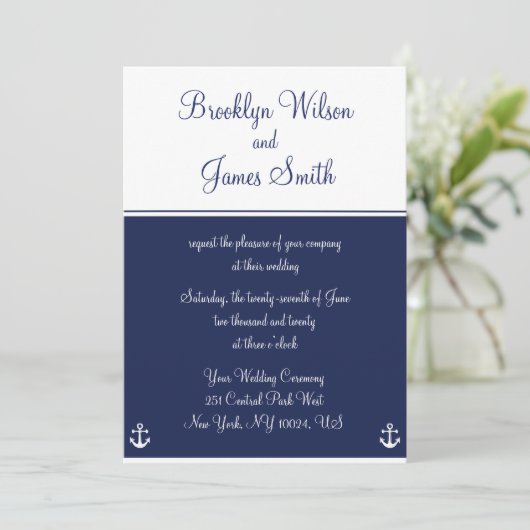 Nautical Wedding Invitations Navy Blue Kaart (Staand voorkant)