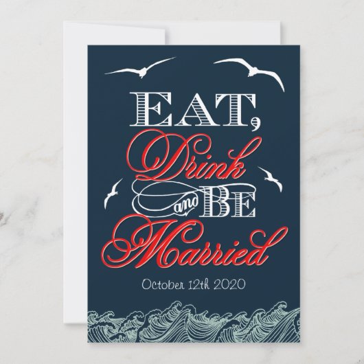 Nautical Wedding Invitations Navy Blue & Red Kaart (Voorkant)