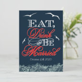 Nautical Wedding Invitations Navy Blue & Red Kaart (Staand voorkant)