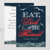 Nautical Wedding Invitations Navy Blue & Red Kaart (Voorkant / Achterkant)