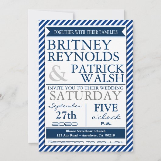 Nautical Wedding Invitations Navy Blue White Kaart (Achterkant)