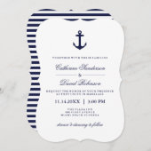 Nautical Wedding Invitations with Navy Stripes Kaart (Voorkant / Achterkant)