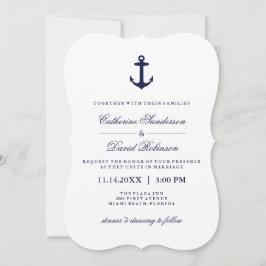 Nautical Wedding Invitations with Navy Stripes Kaart