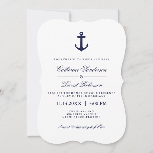 Nautical Wedding Invitations with Navy Stripes Kaart (Voorkant)