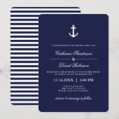Nautical Wedding Invitations with Navy Stripes Kaart (Voorkant / Achterkant)