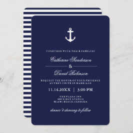 Nautical Wedding Invitations with Navy Stripes Kaart