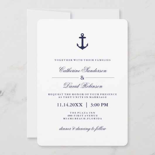 Nautical Wedding Invitations with Navy Stripes Kaart (Voorkant)