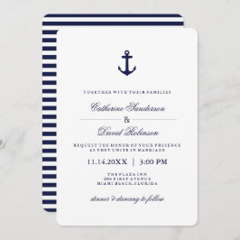 Nautical Wedding Invitations with Navy Stripes Kaart